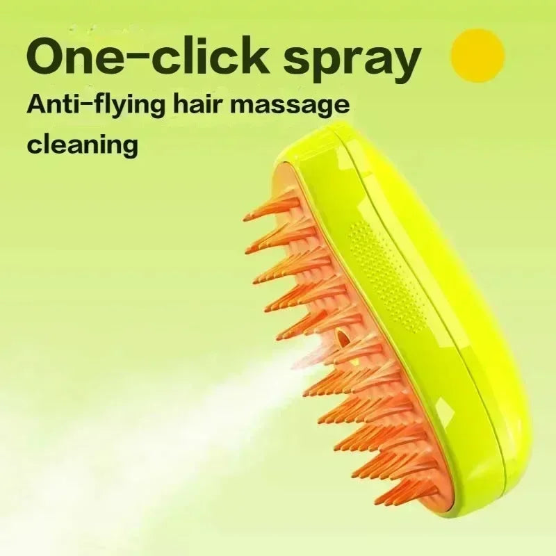 at and Dog 3-in-1 Steamy Massage Comb with Electric Sprayer. A Pet Grooming Tool for Shedding Prevention