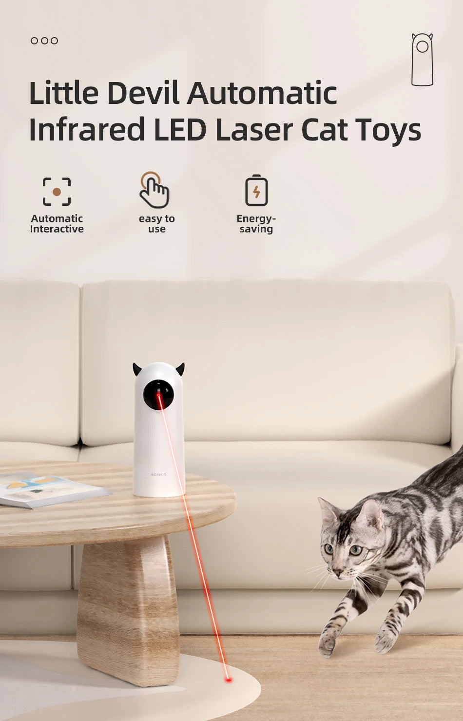 ROJECO Automatic Cat Toys Interactive Smart Teasing Pet LED Laser Indoor Cat Toy Accessories Handheld Electronic Cat Toy For Dog